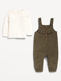 View large product image 3 of 3. Long-Sleeve Cozy-Knit T-Shirt and Corduroy Overalls Set for Baby