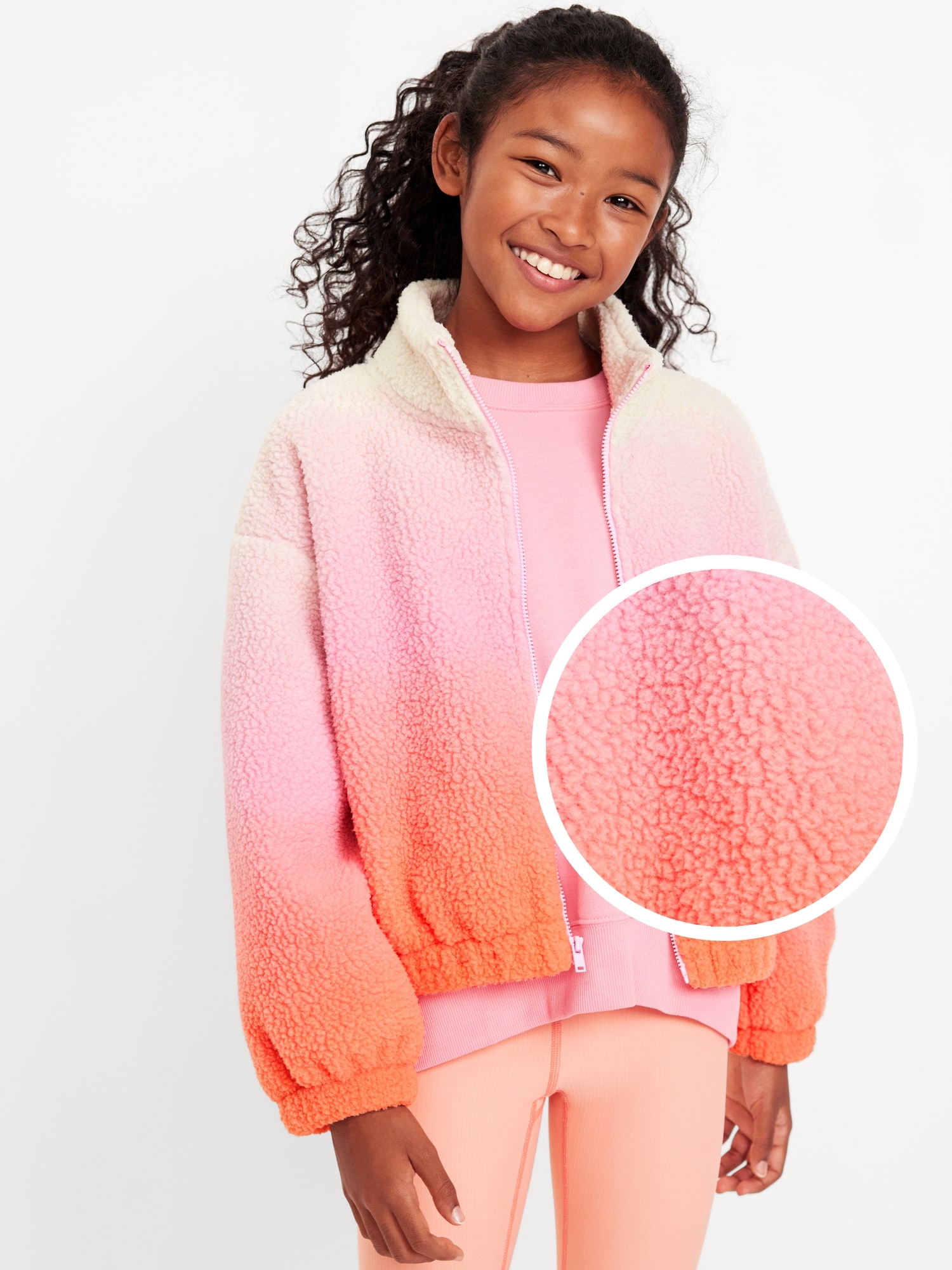 Printed Mock-Neck Sherpa Full-Zip Jacket for Girls