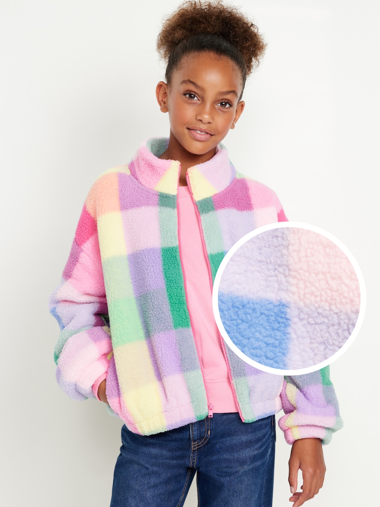 Printed Mock-Neck Sherpa Full-Zip Jacket for Girls