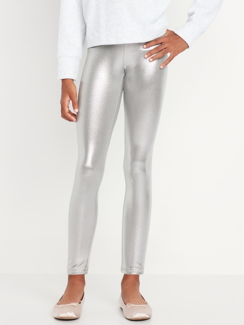 Shiny Foil Print Leggings for Girls - Grayscale