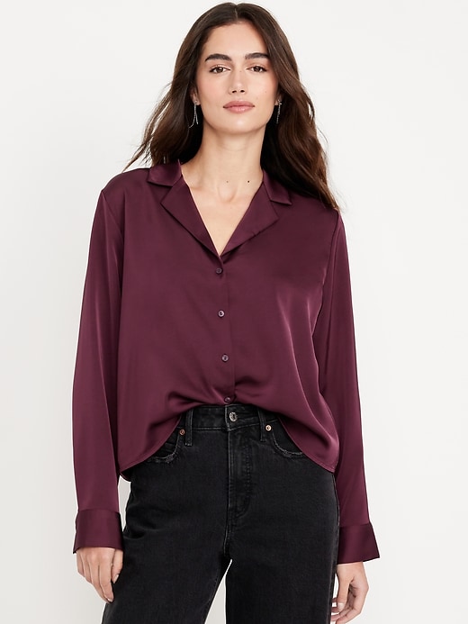 Image number 1 showing, Satin Cropped Button-Down Shirt