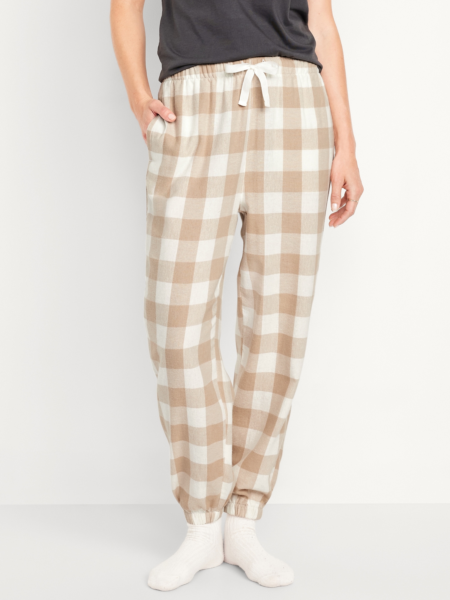 High-Waisted Flannel Pajama Joggers for Women