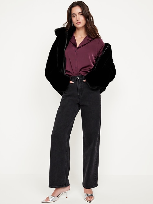 Image number 3 showing, Satin Cropped Button-Down Shirt