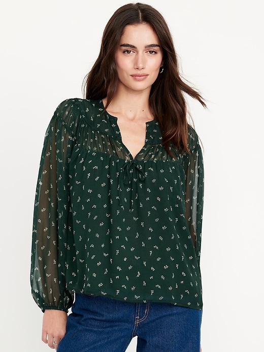 Image number 1 showing, Tie-Front Chiffon Top