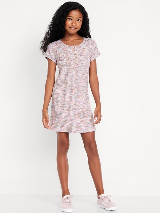 View large product image 1 of 3. Short-Sleeve Henley Space-Dye Dress for Girls