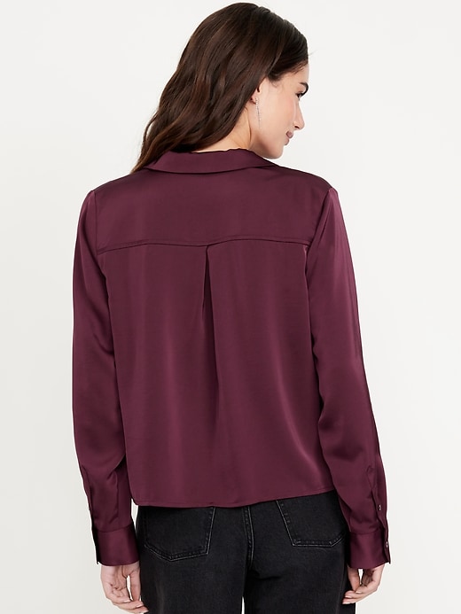 Image number 2 showing, Satin Cropped Button-Down Shirt