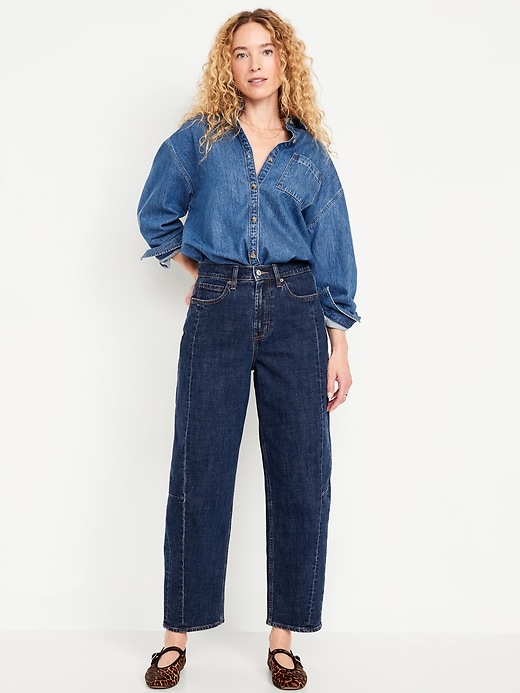 Image number 1 showing, High-Waisted Barrel Ankle Jeans