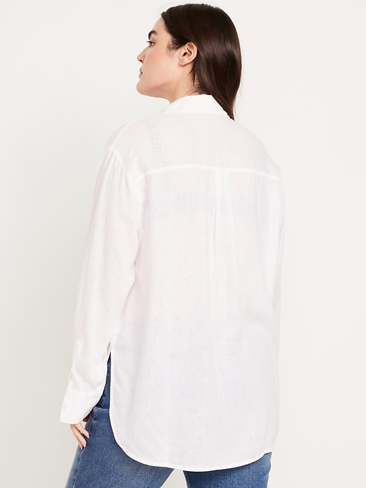 Image number 5 showing, Linen-Blend Loose Button-Down Shirt