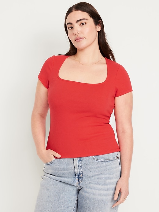 Image number 5 showing, Ribbed Square-Neck T-Shirt