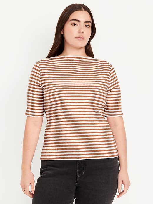 Image number 5 showing, Ribbed Boat-Neck T-Shirt