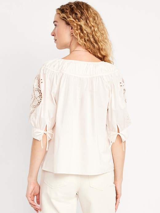 Image number 2 showing, Split-Neck Eyelet-Sleeve Top