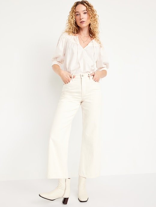 Image number 3 showing, Split-Neck Eyelet-Sleeve Top