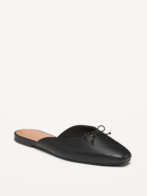 Ballet Mule Flats - Faux-Leather Black
