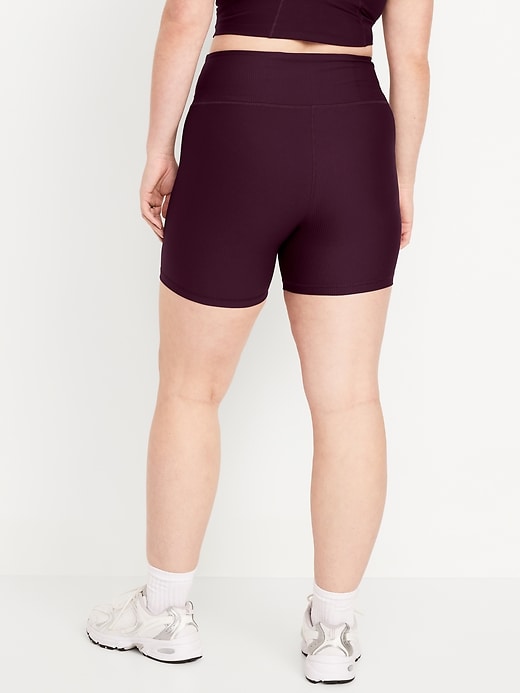 Image number 5 showing, High-Waisted PowerSoft Rib Biker Shorts -- 6-inch inseam