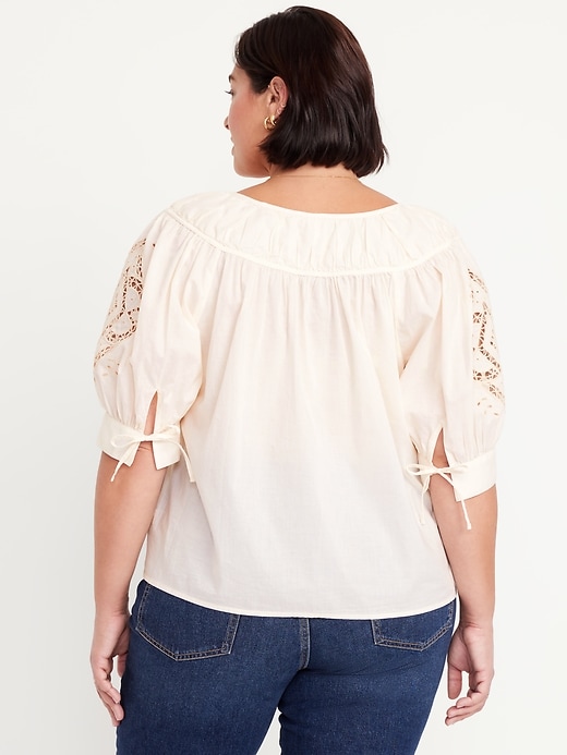 Image number 7 showing, Split-Neck Eyelet-Sleeve Top