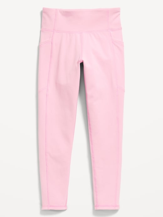 View large product image 1 of 4. High-Waisted PowerSoft Fleece-Lined 7/8-Length Leggings for Girls