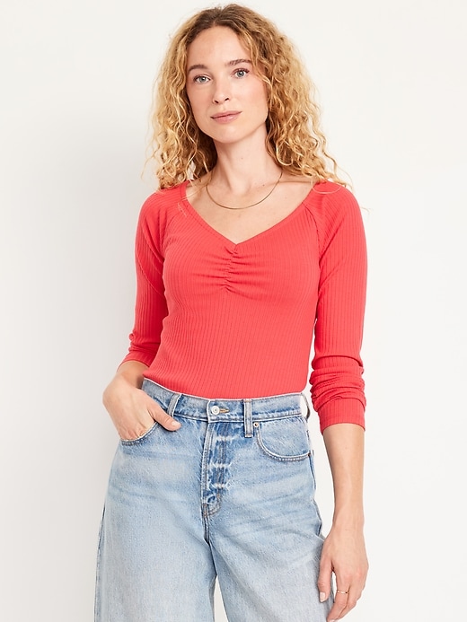 Image number 1 showing, Cinched Rib-Knit Top