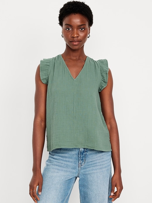 Image number 1 showing, Sleeveless Crinkle Gauze Top