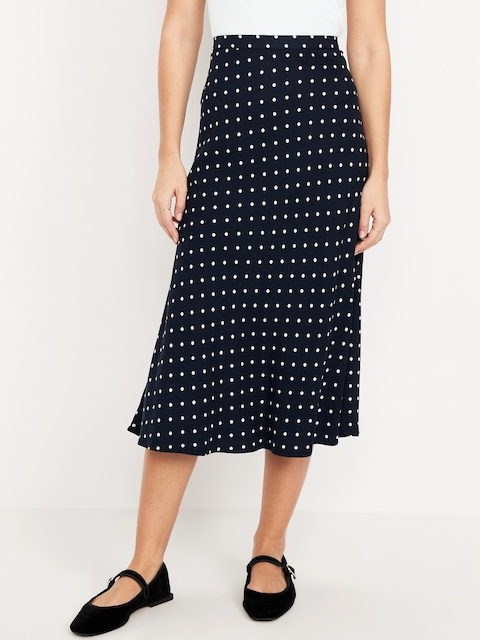 Crepe A-Line Midi Skirt - Navy White Dot