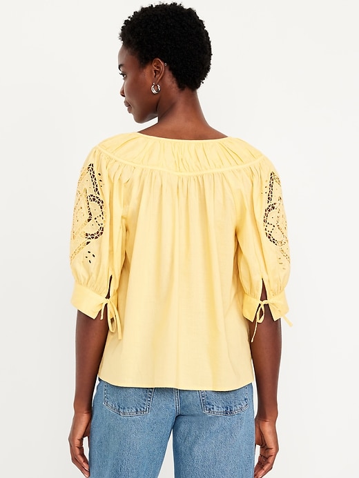 Image number 8 showing, Split-Neck Eyelet-Sleeve Top