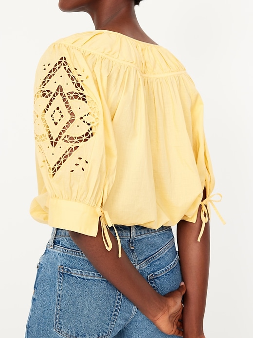 Image number 4 showing, Split-Neck Eyelet-Sleeve Top