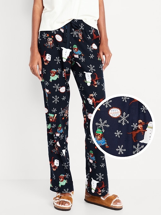 Image number 1 showing, Mid-Rise Printed Flannel Pajama Pants