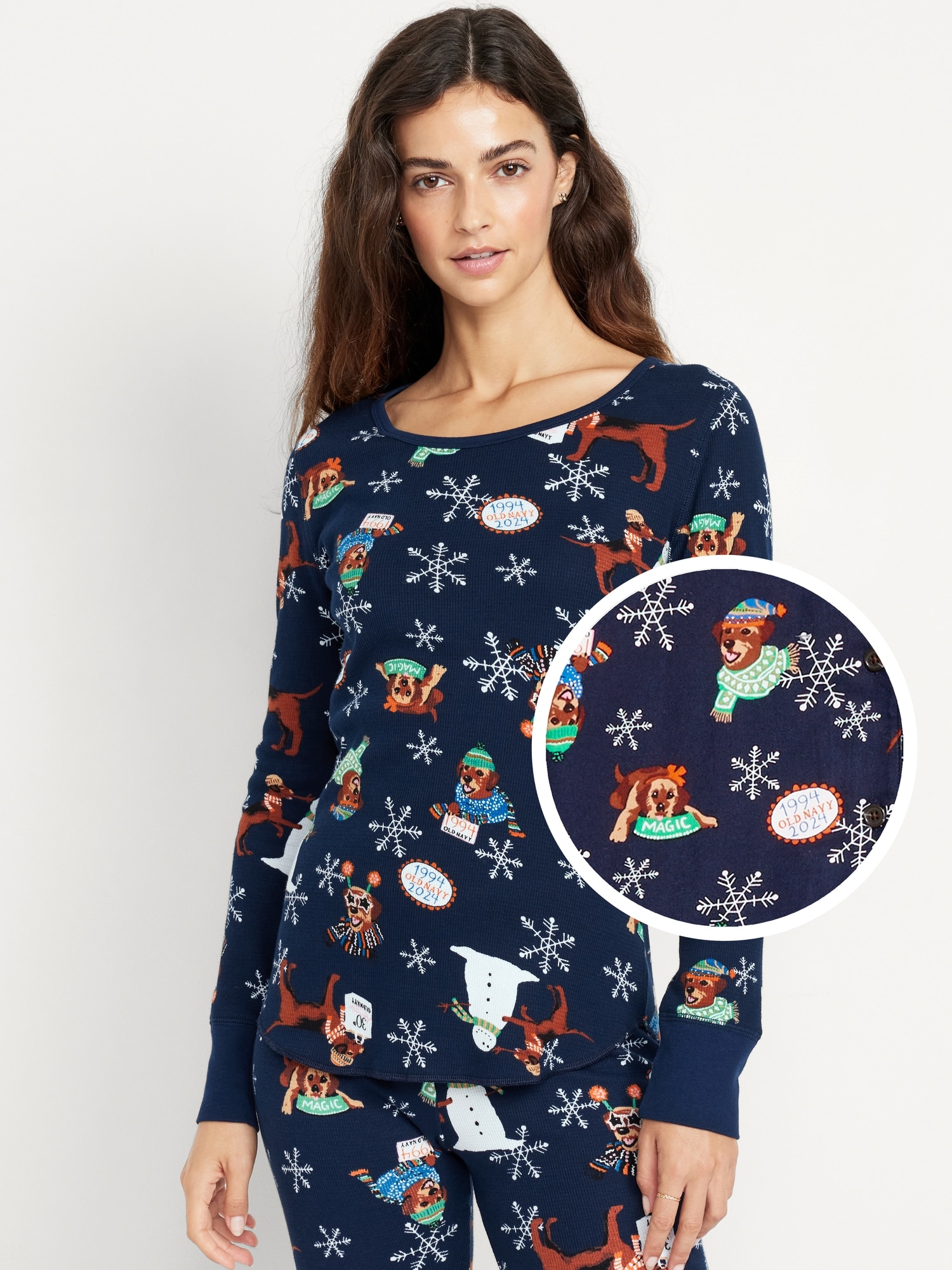 Printed Waffle Pajama Top for Women Old Navy