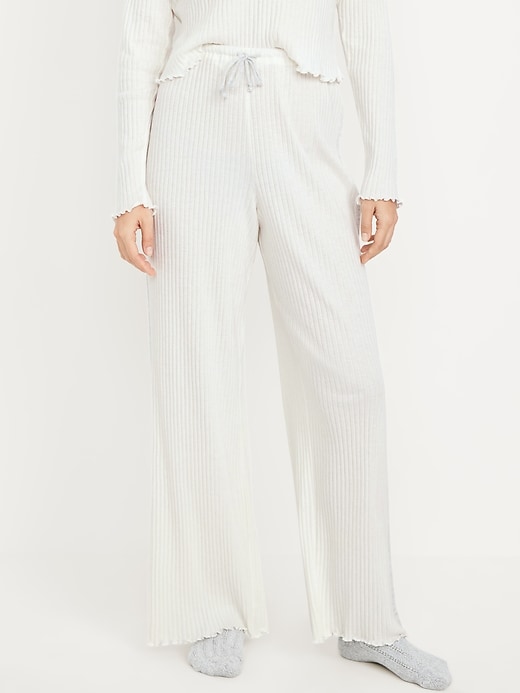 Image number 1 showing, High-Waisted Ribbed Pajama Pants