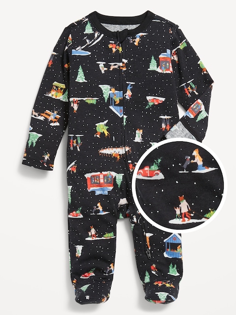2-Way-Zip Printed Sleep & Play Footed One-Piece for Baby - I Love Snow (Match The Fam)