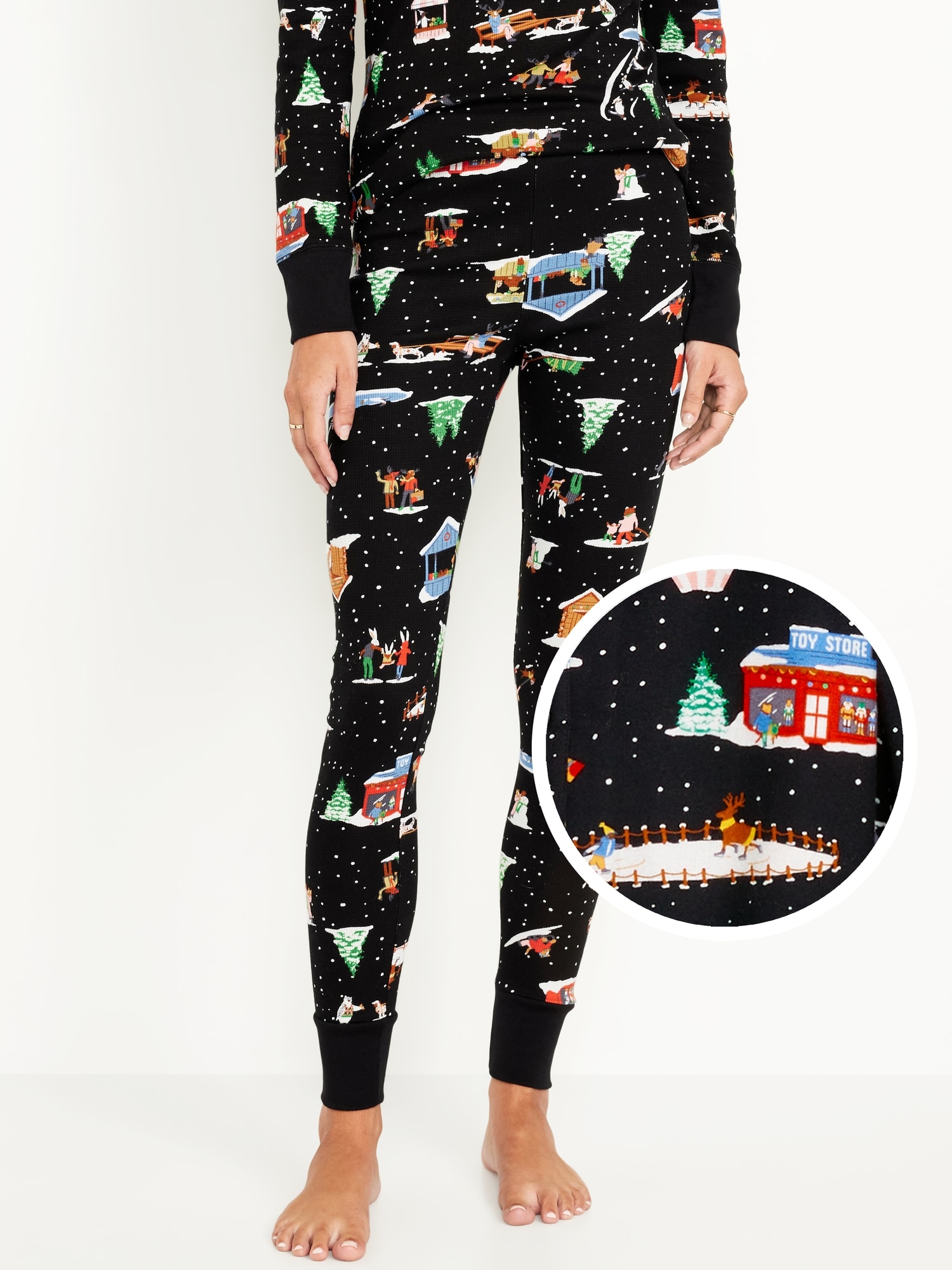 High-Waisted Printed Waffle Pajama Leggings for Women