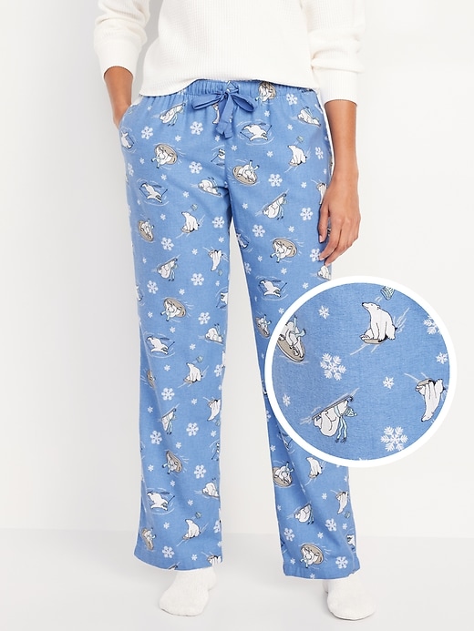 Image number 1 showing, Mid-Rise Printed Flannel Pajama Pants