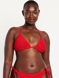 Textured Triangle String Bikini Swim Top