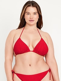 Textured Triangle String Bikini Swim Top