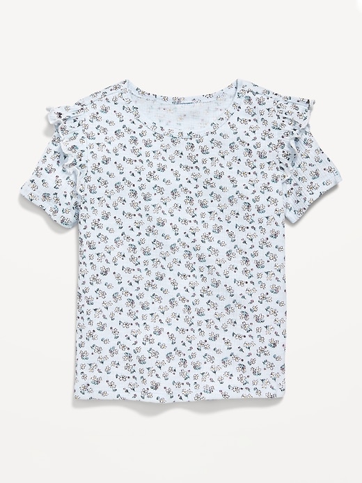 View large product image 1 of 2. Fitted Printed Ruffle-Trim Rib-Knit Top for Toddler Girls