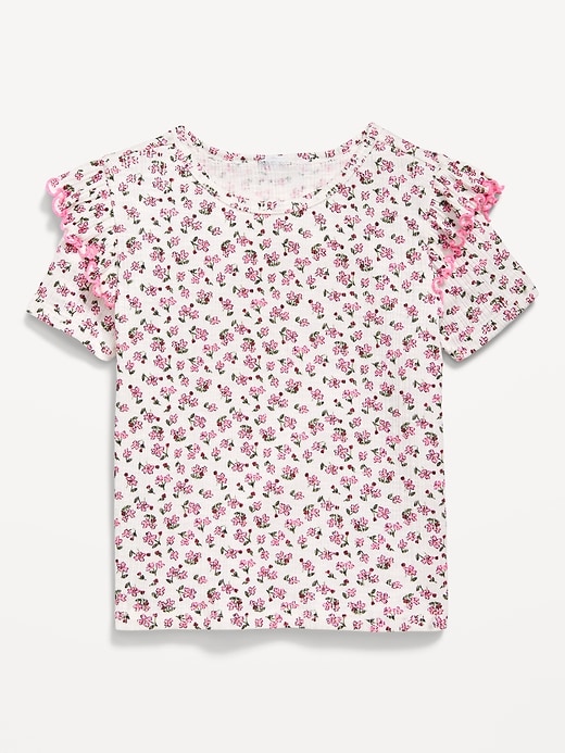 View large product image 1 of 1. Fitted Printed Ruffle-Trim Rib-Knit Top for Toddler Girls