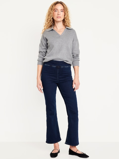 High-Waisted Weekender Pull-On Crop Flare Jeans - Dark Wash