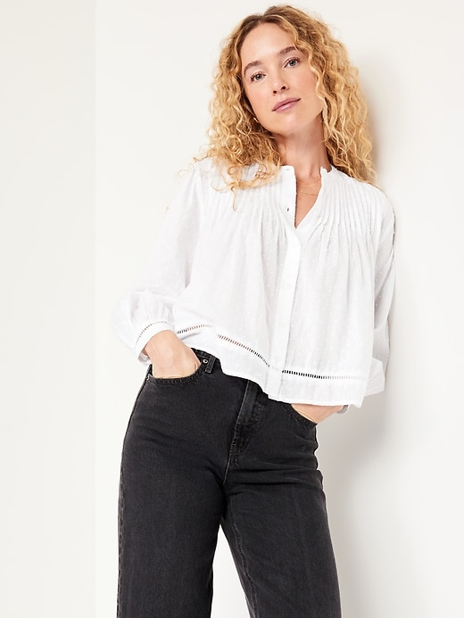 Image number 3 showing, Swiss Dot Button-Down Pintuck Top