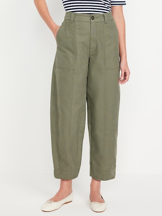 Image number 1 showing, High-Waisted Canvas Barrel Ankle Pants