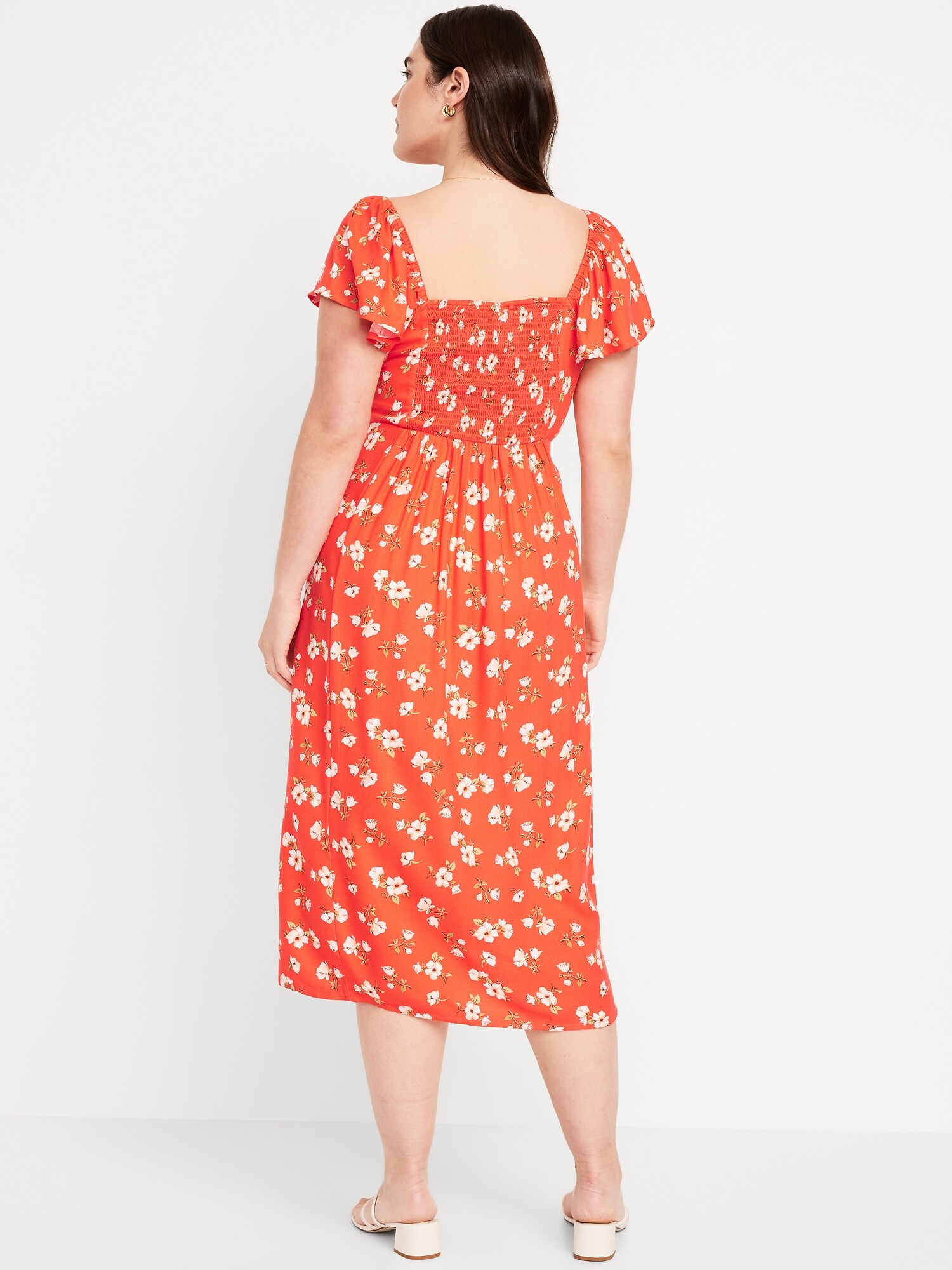 Женское платье Old Navy Flutter-Sleeve Crepe Midi, цвет: Красный с принтом — фото 5