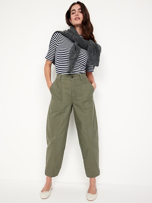 Image number 3 showing, High-Waisted Canvas Barrel Ankle Pants