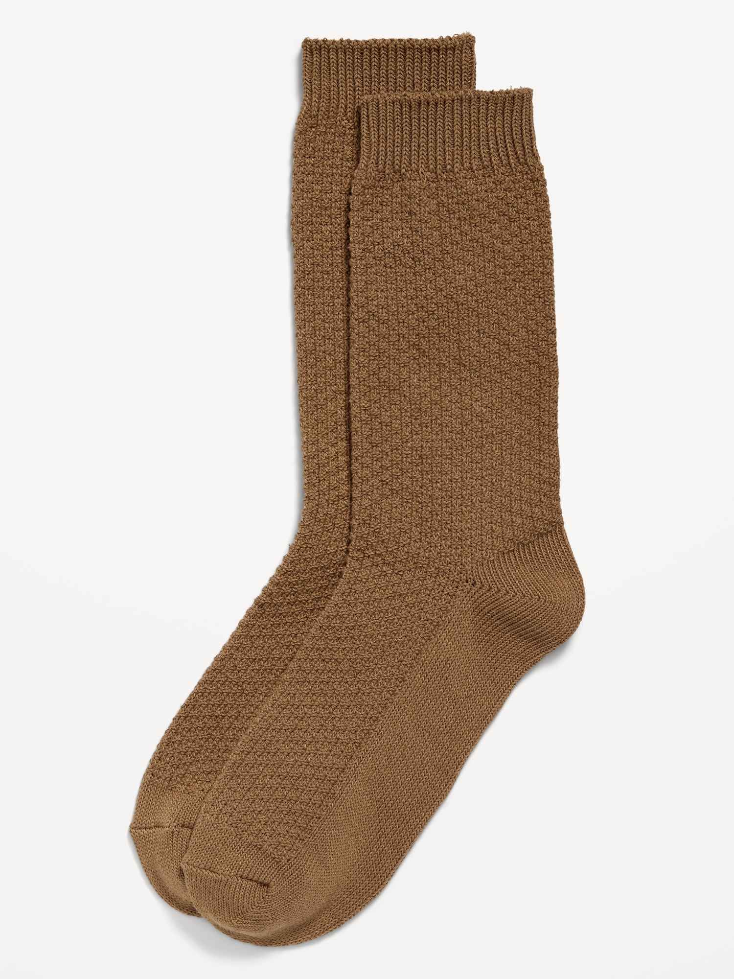 Waffle-Knit Crew Socks for Men - Brown