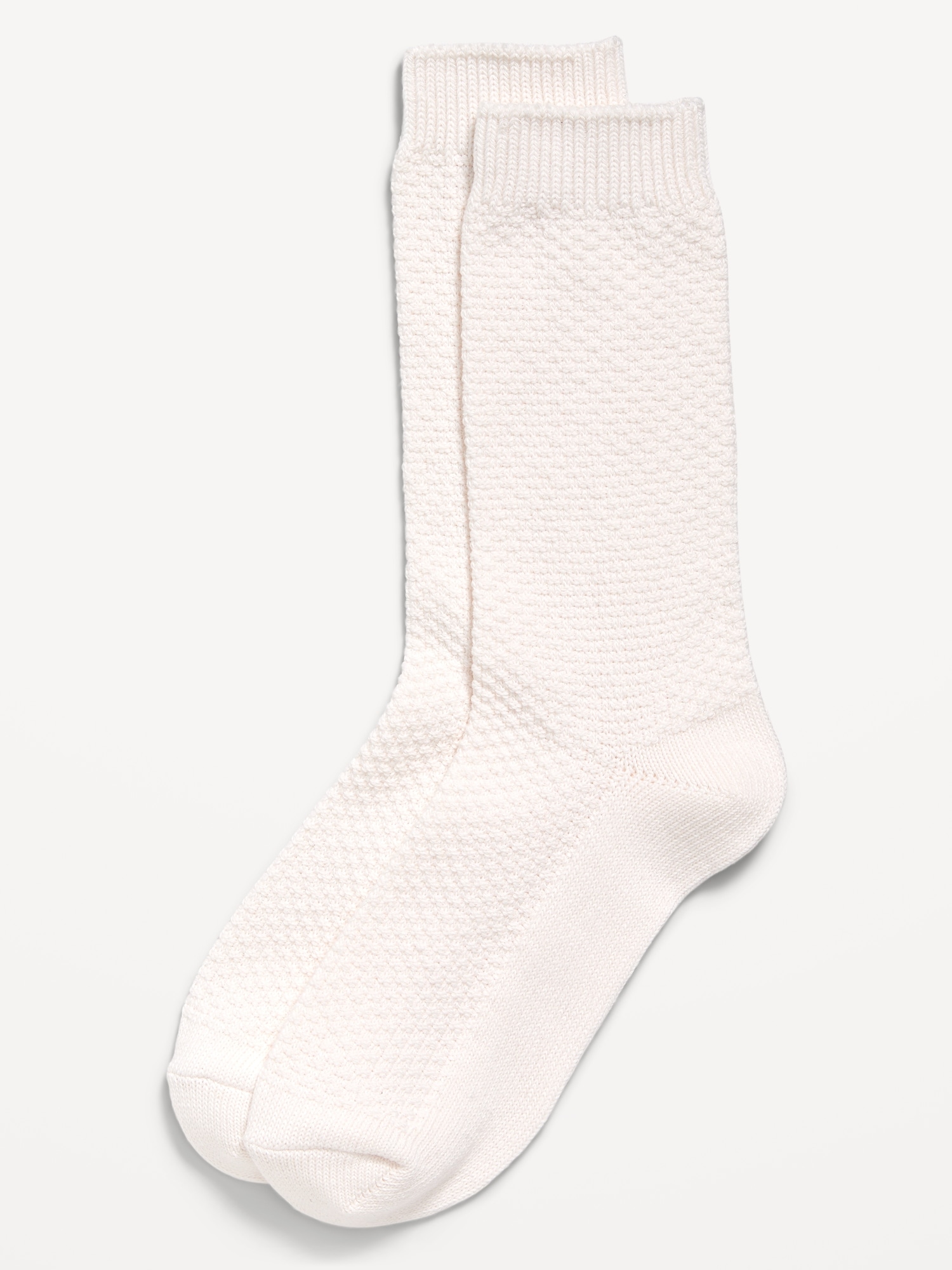 Waffle-Knit Crew Socks for Men - White