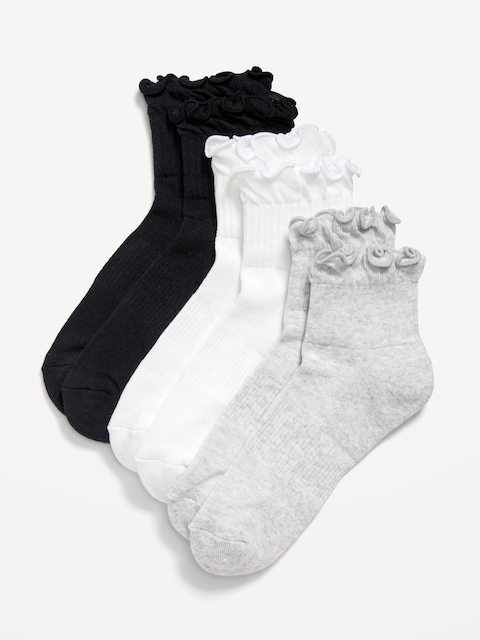 Ruffled Athletic Socks 3-Pack - Black/White/Heather Gray