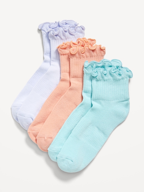 Ruffled Athletic Socks 3-Pack - Lilac/Apricot/Teal