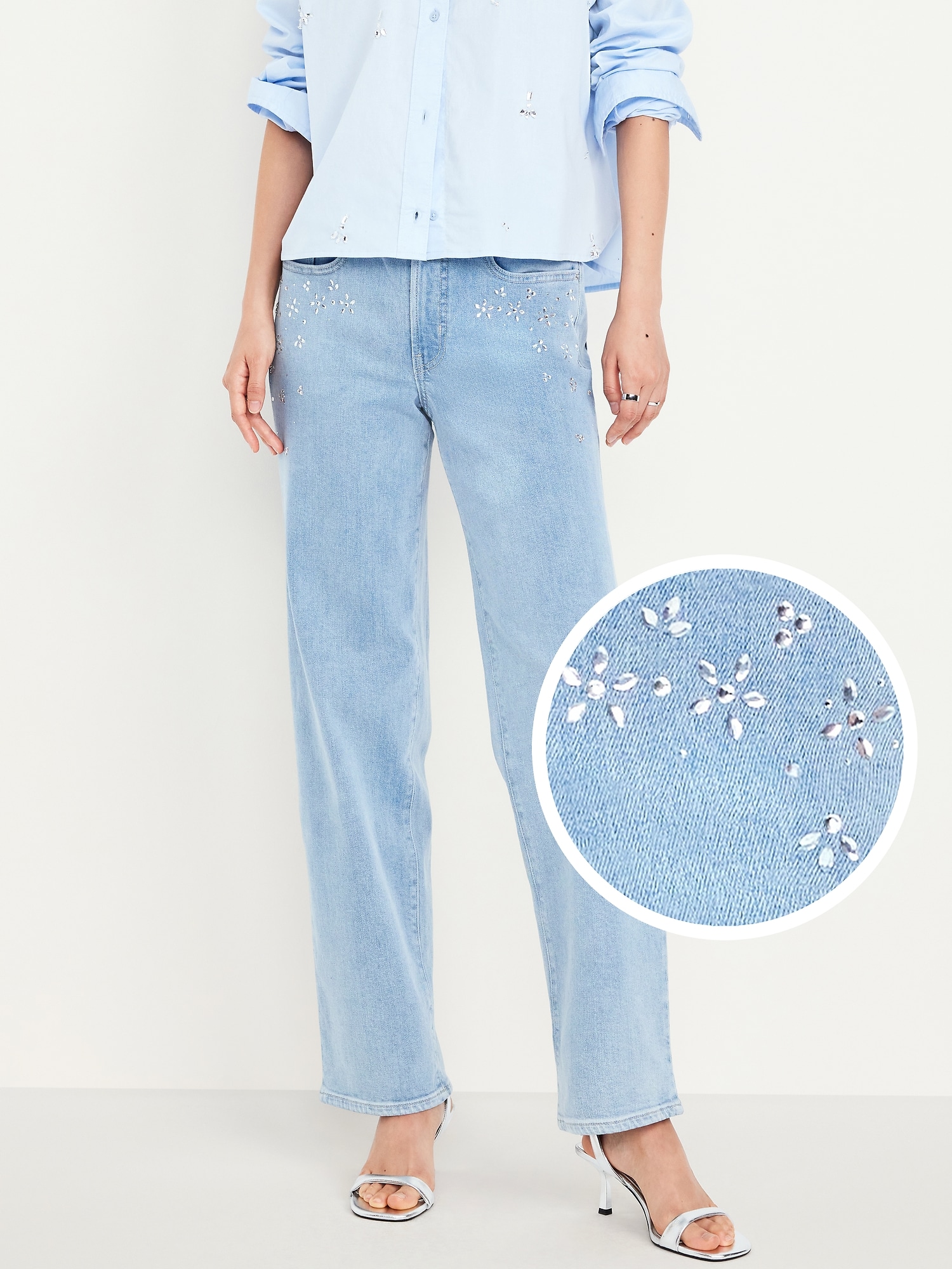 High-Waisted OG Loose Rhinestone-Embellished Jeans | Old Navy