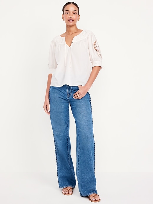 Image number 1 showing, Extra High-Waisted Braided Wide-Leg Jeans