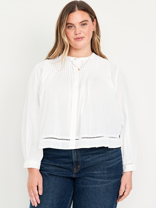 Image number 6 showing, Swiss Dot Button-Down Pintuck Top