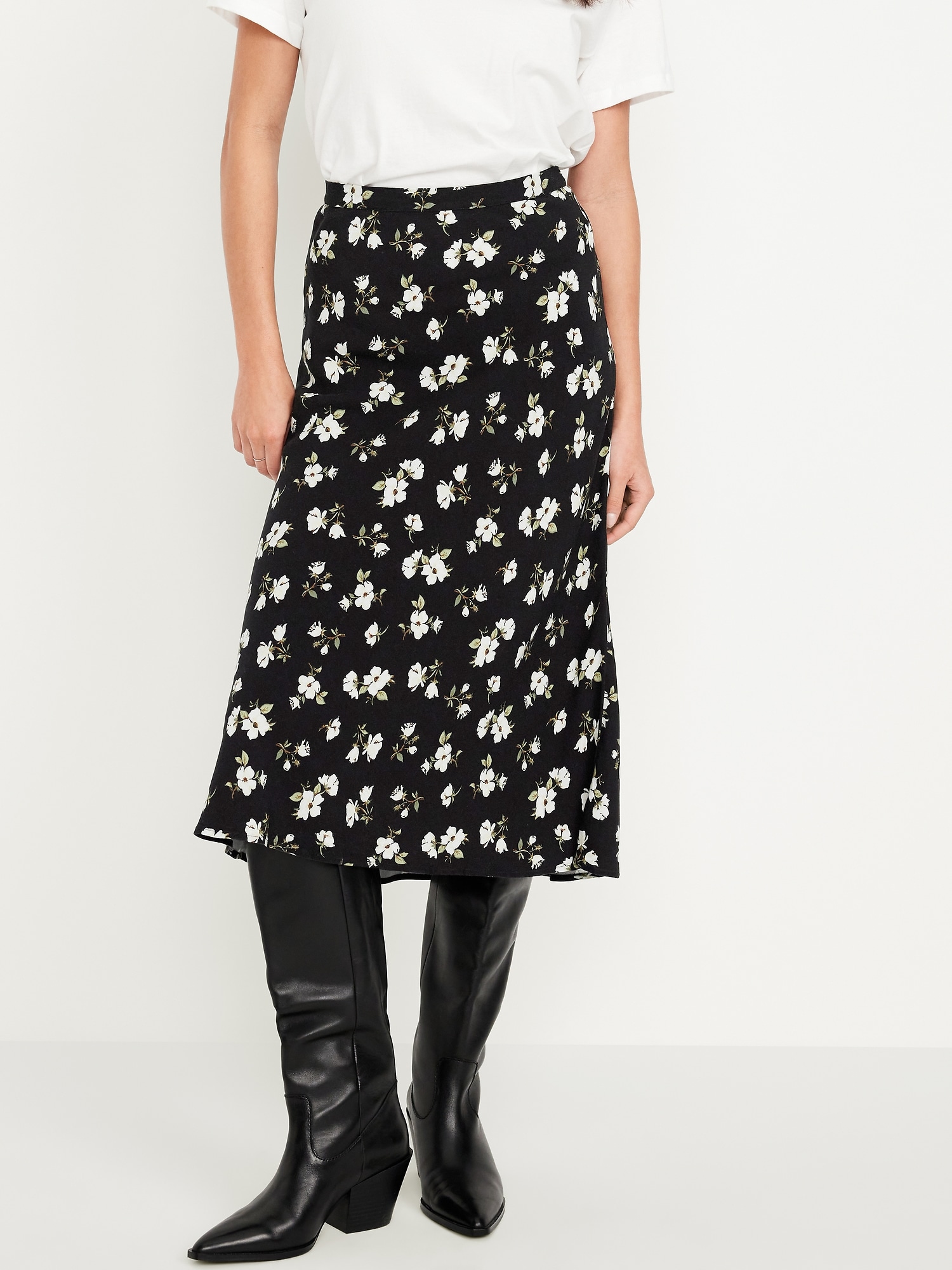 Crepe A-Line Midi Skirt