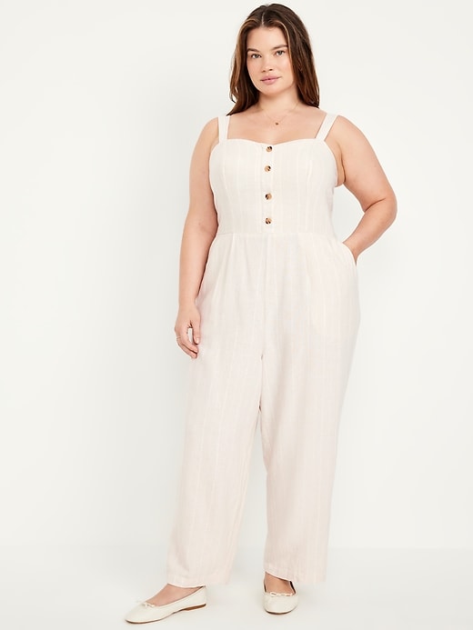 Image number 6 showing, Button-Front Linen-Blend Cami Jumpsuit