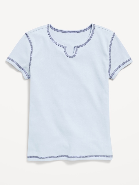 Fitted Short-Sleeve Ribbed T-Shirt for Girls - Contrail